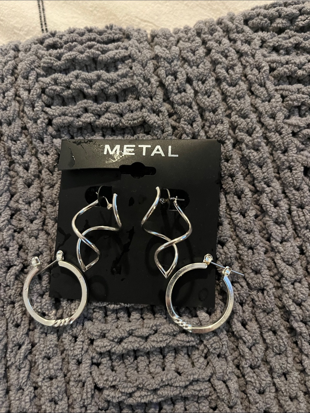 Silver Twist & Hoop Dangle Earrings (2 pair)
